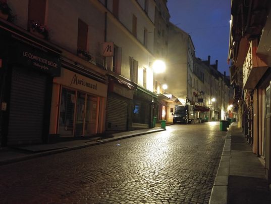 Rue Mouffetard in the middle of the night.